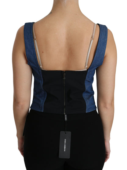 Haut bustier sans manches en coton bleu Dolce & Gabbana