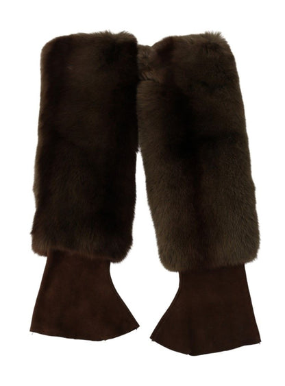 Gants sans doigts en fourrure marron mi-longs Dolce & Gabbana