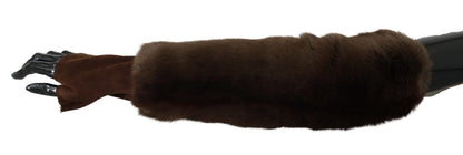 Gants sans doigts en fourrure marron mi-longs Dolce & Gabbana