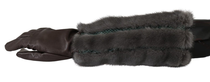 Guantes de Piel y Pelo Marrones de Largo Medio de Dolce & Gabbana