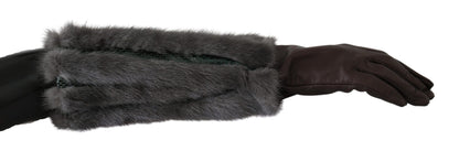 Gants en cuir et fourrure mi-longs marron Dolce & Gabbana