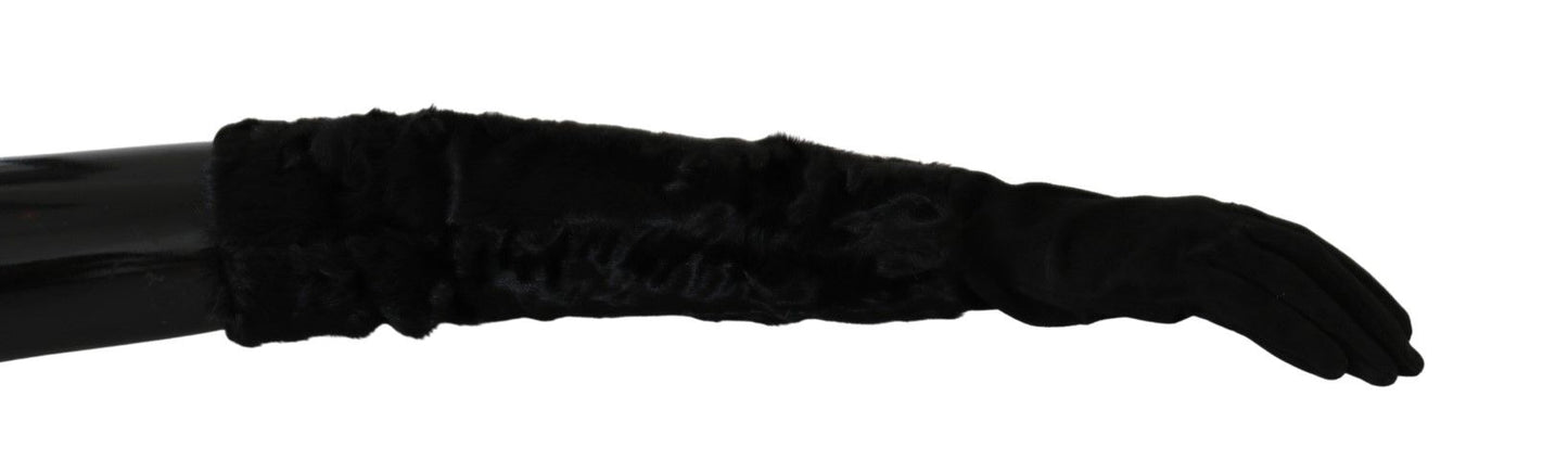 Gants en daim et fourrure Dolce & Gabbana noirs mi-longs