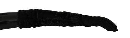 Gants en daim et fourrure Dolce & Gabbana noirs mi-longs