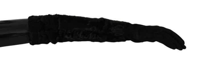 Guantes de gamuza con piel de largo hasta el codo negros Dolce & Gabbana