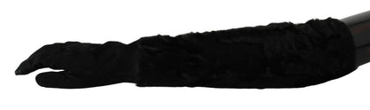 Gants en daim et fourrure Dolce & Gabbana noirs mi-longs