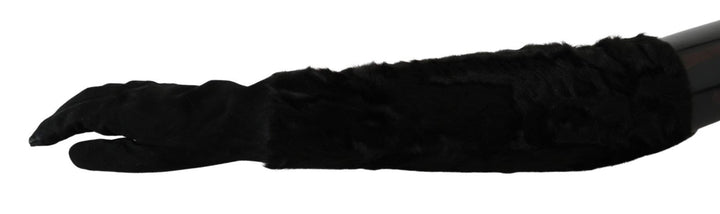 Guantes de gamuza con piel de largo hasta el codo negros Dolce & Gabbana