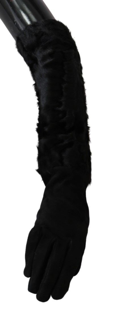 Gants en daim et fourrure Dolce & Gabbana noirs mi-longs