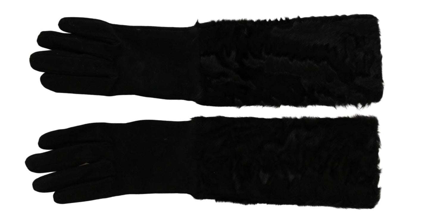 Gants en daim et fourrure Dolce & Gabbana noirs mi-longs