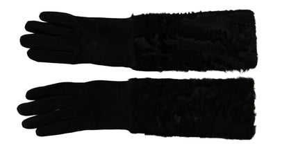 Gants en daim et fourrure Dolce & Gabbana noirs mi-longs
