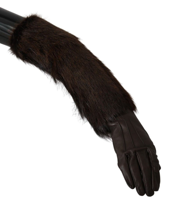 Dolce & Gabbana Guantes de piel con pelo hasta el codo color marrón