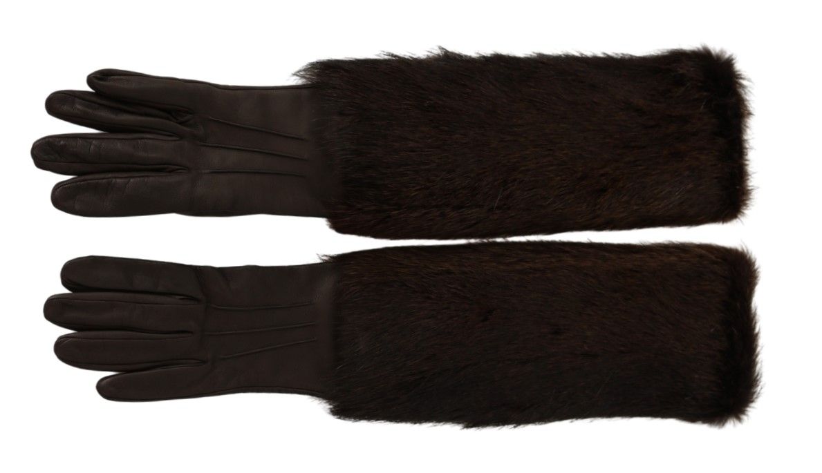 Mouffles mi-longues Dolce & Gabbana en cuir et fourrure marron