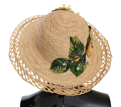 Chapeau Bob Dolce & Gabbana Beige à Larges Bords et Motifs Floraux