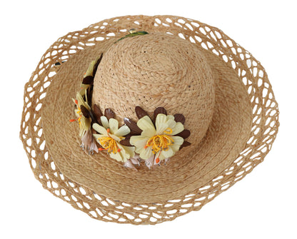 Chapeau Bob Dolce & Gabbana Beige à Larges Bords et Motifs Floraux