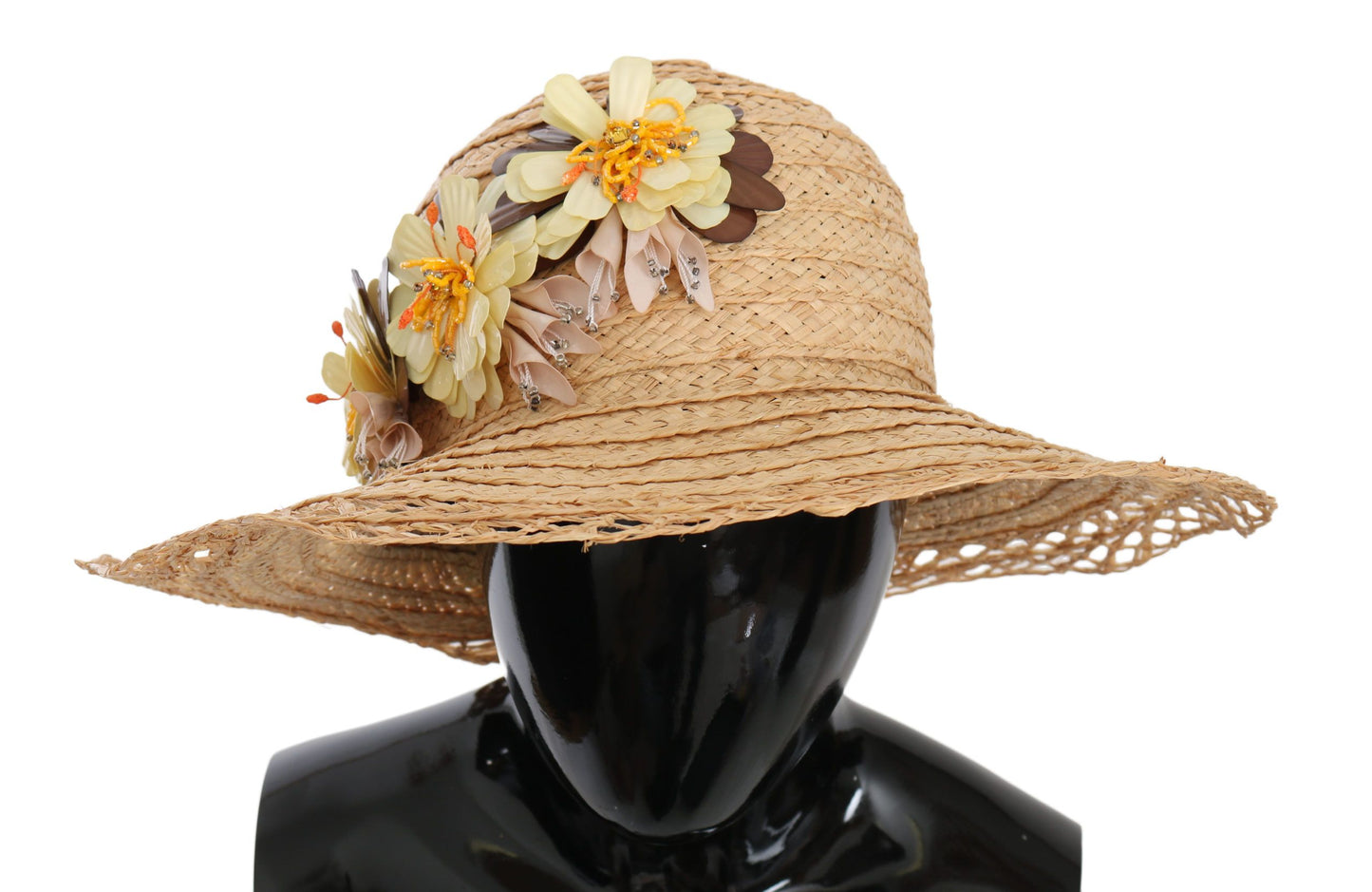 Chapeau Bob Dolce & Gabbana Beige à Larges Bords et Motifs Floraux