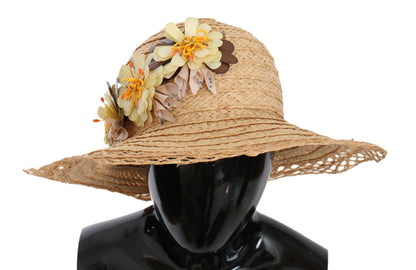 Chapeau Bob Dolce & Gabbana Beige à Larges Bords et Motifs Floraux