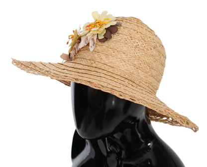 Chapeau Bob Dolce & Gabbana Beige à Larges Bords et Motifs Floraux