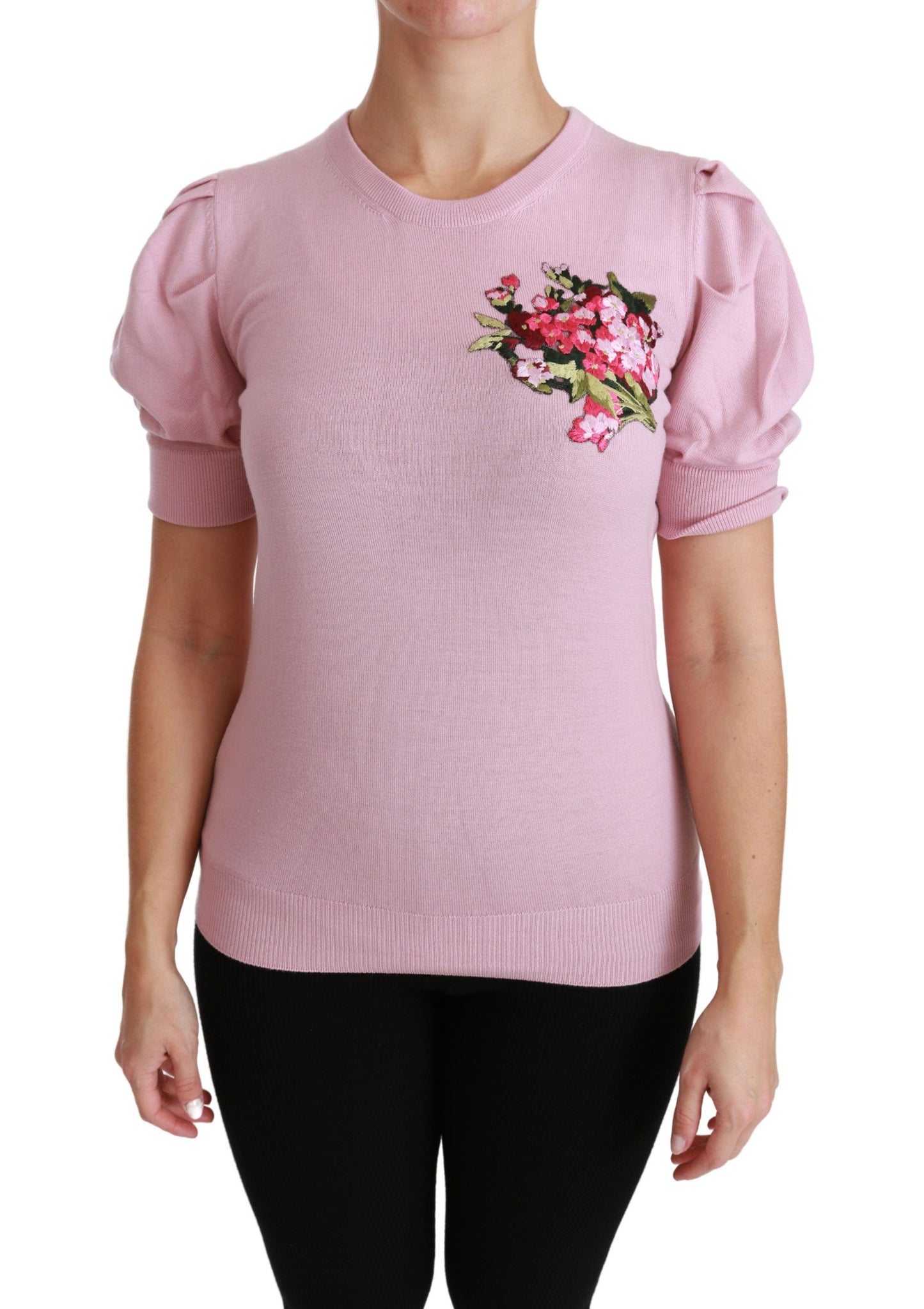 Chemisier brodé floral rose Dolce & Gabbana en laine