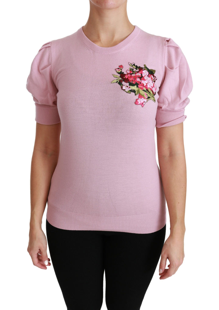 Dolce & Gabbana Blusa de lana rosa con bordado floral