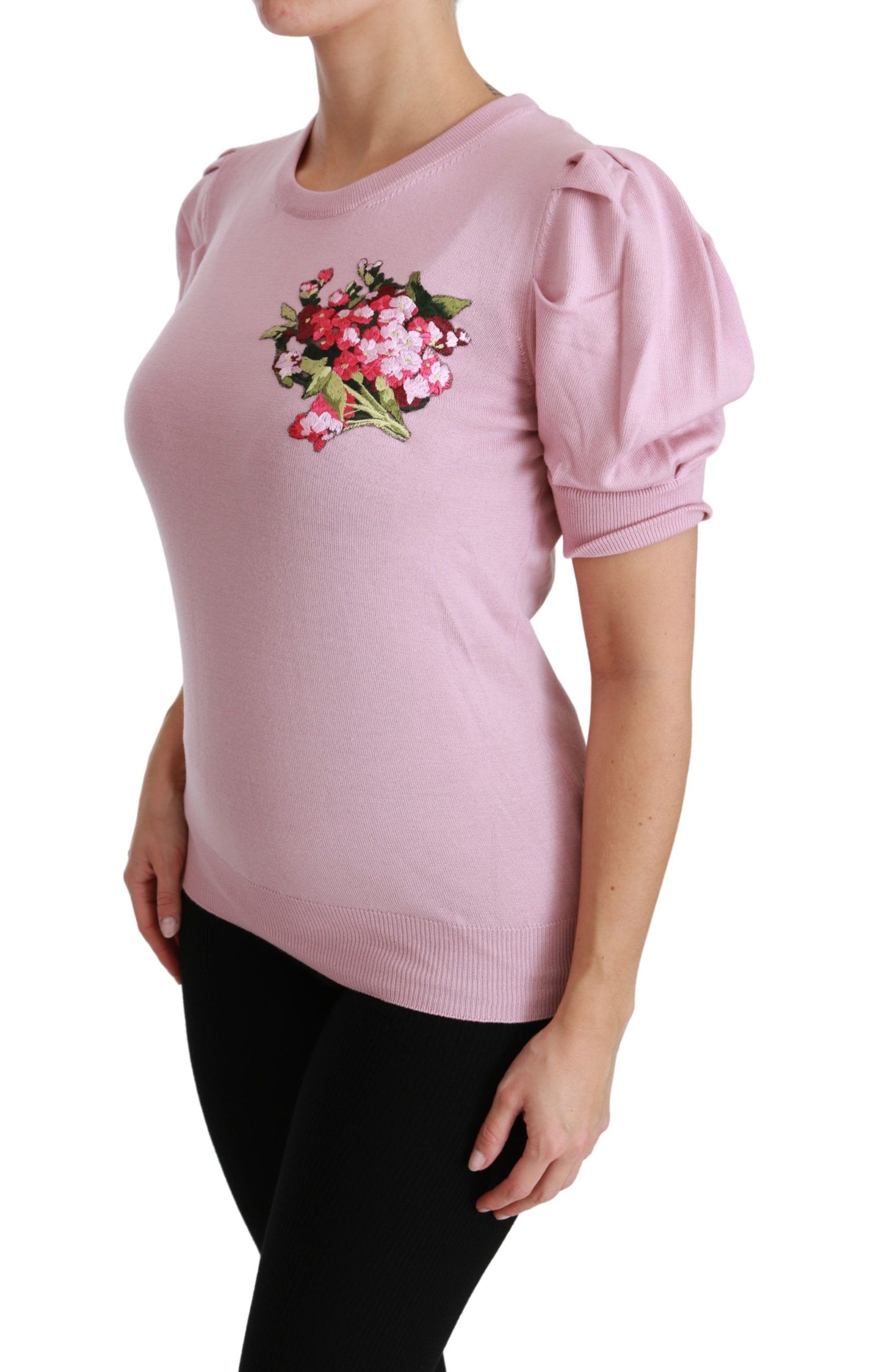 Chemisier brodé floral rose Dolce & Gabbana en laine