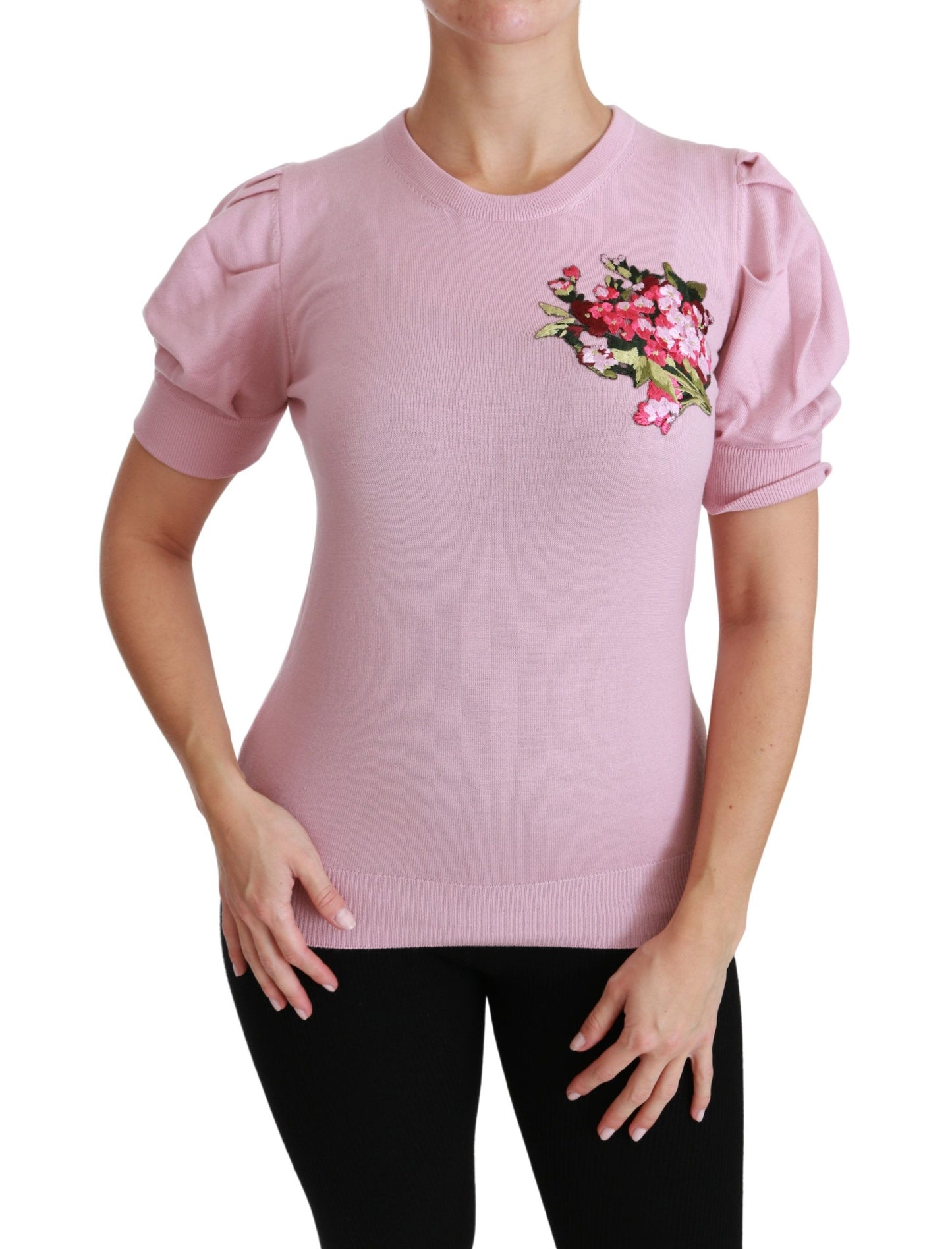 Chemisier brodé floral rose Dolce & Gabbana en laine