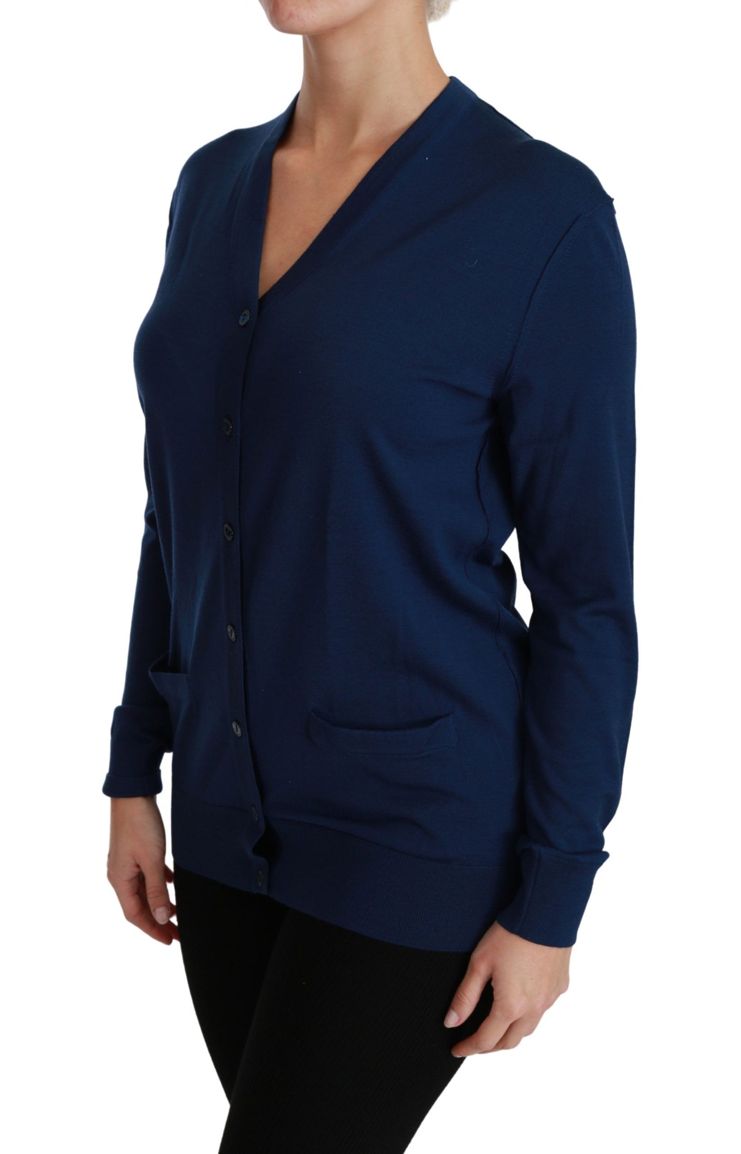 Cardigan en laine vierge bleu à boutons Dolce & Gabbana
