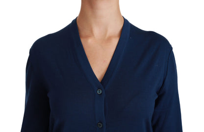 Cardigan en laine vierge bleu à boutons Dolce & Gabbana