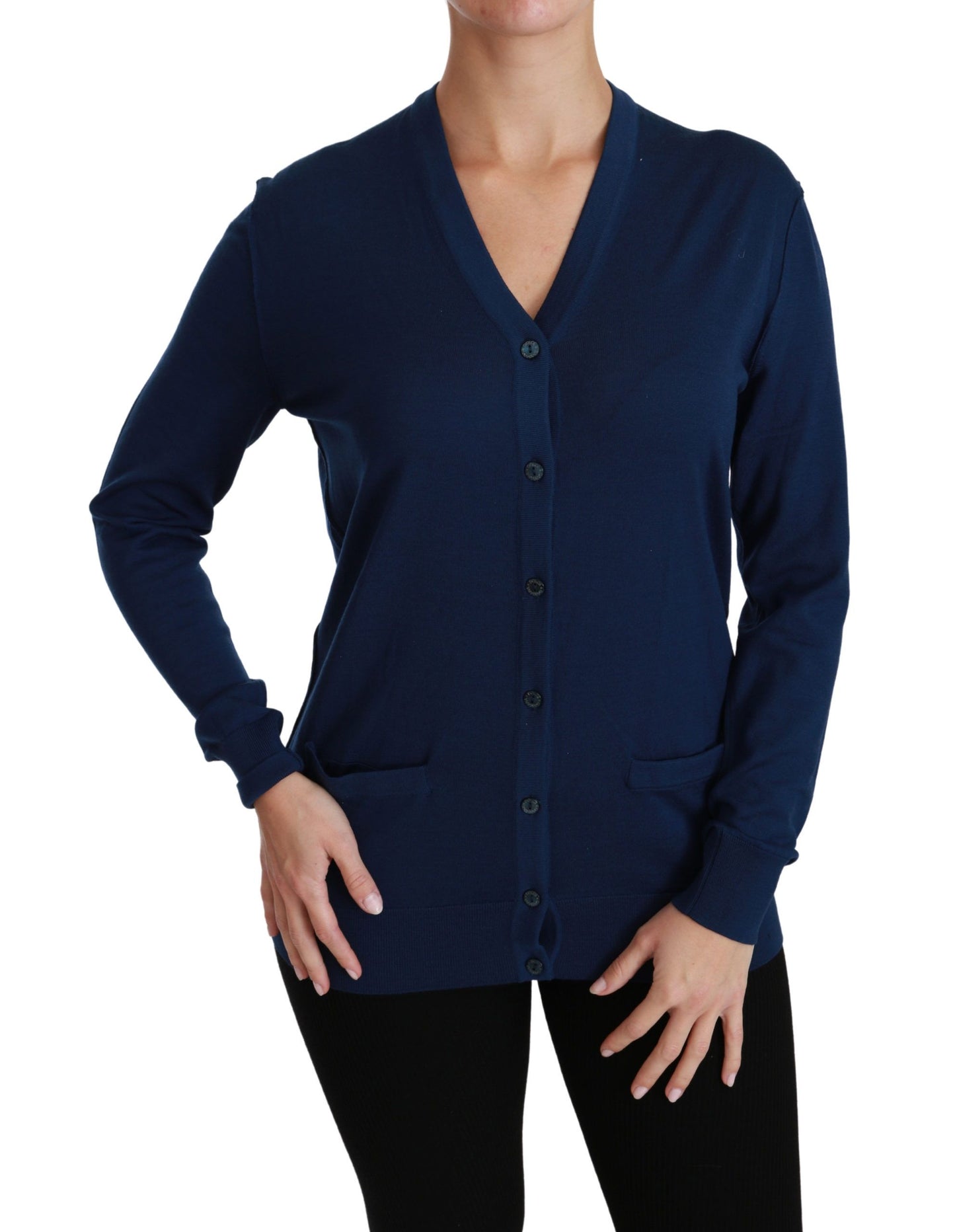 Cardigan en laine vierge bleu à boutons Dolce & Gabbana