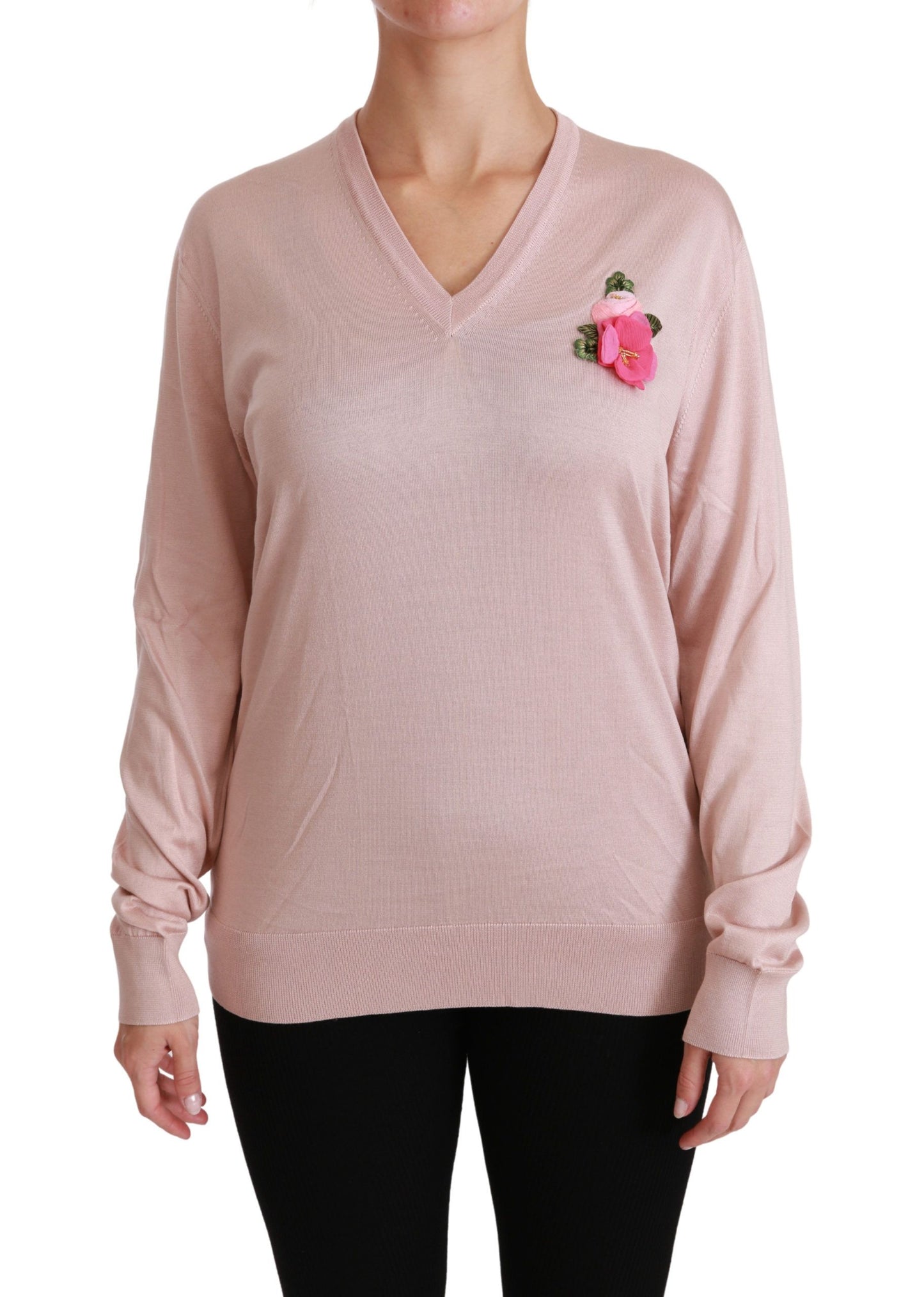 Pull en soie rose Dolce & Gabbana orné de fleurs