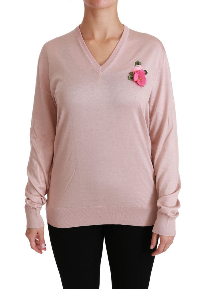 Jersey de seda Dolce & Gabbana rosa floral adornado
