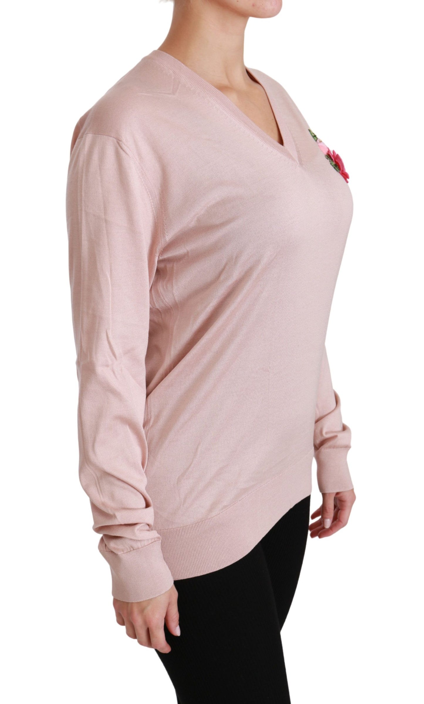 Pull en soie rose Dolce & Gabbana orné de fleurs