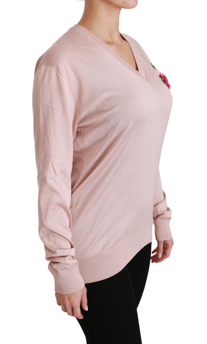 Jersey de seda Dolce & Gabbana rosa floral adornado
