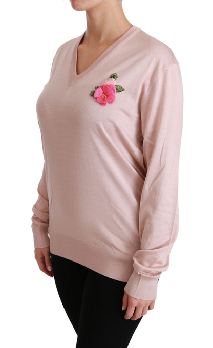 Pull en soie rose Dolce & Gabbana orné de fleurs