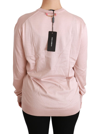 Pull en soie rose Dolce & Gabbana orné de fleurs