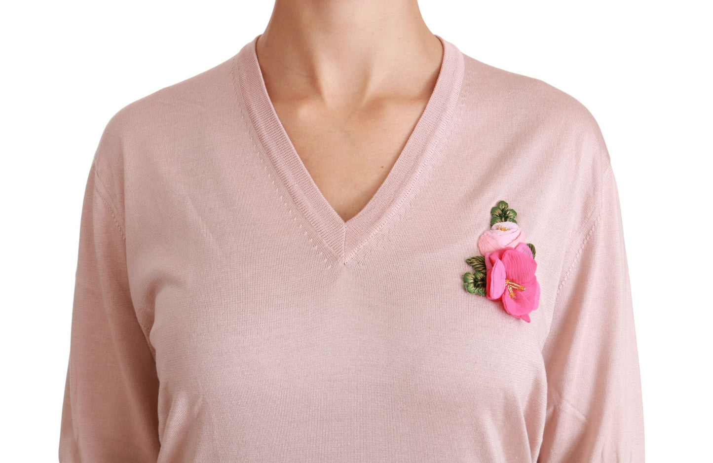 Pull en soie rose Dolce & Gabbana orné de fleurs