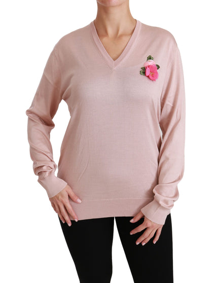 Pull en soie rose Dolce & Gabbana orné de fleurs