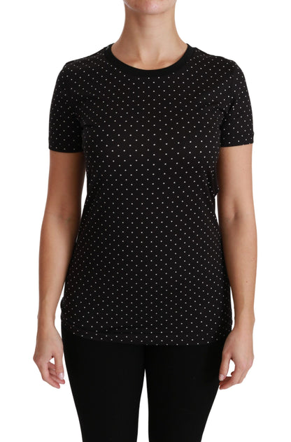 T-shirt en coton noir à pois et col rond Dolce & Gabbana