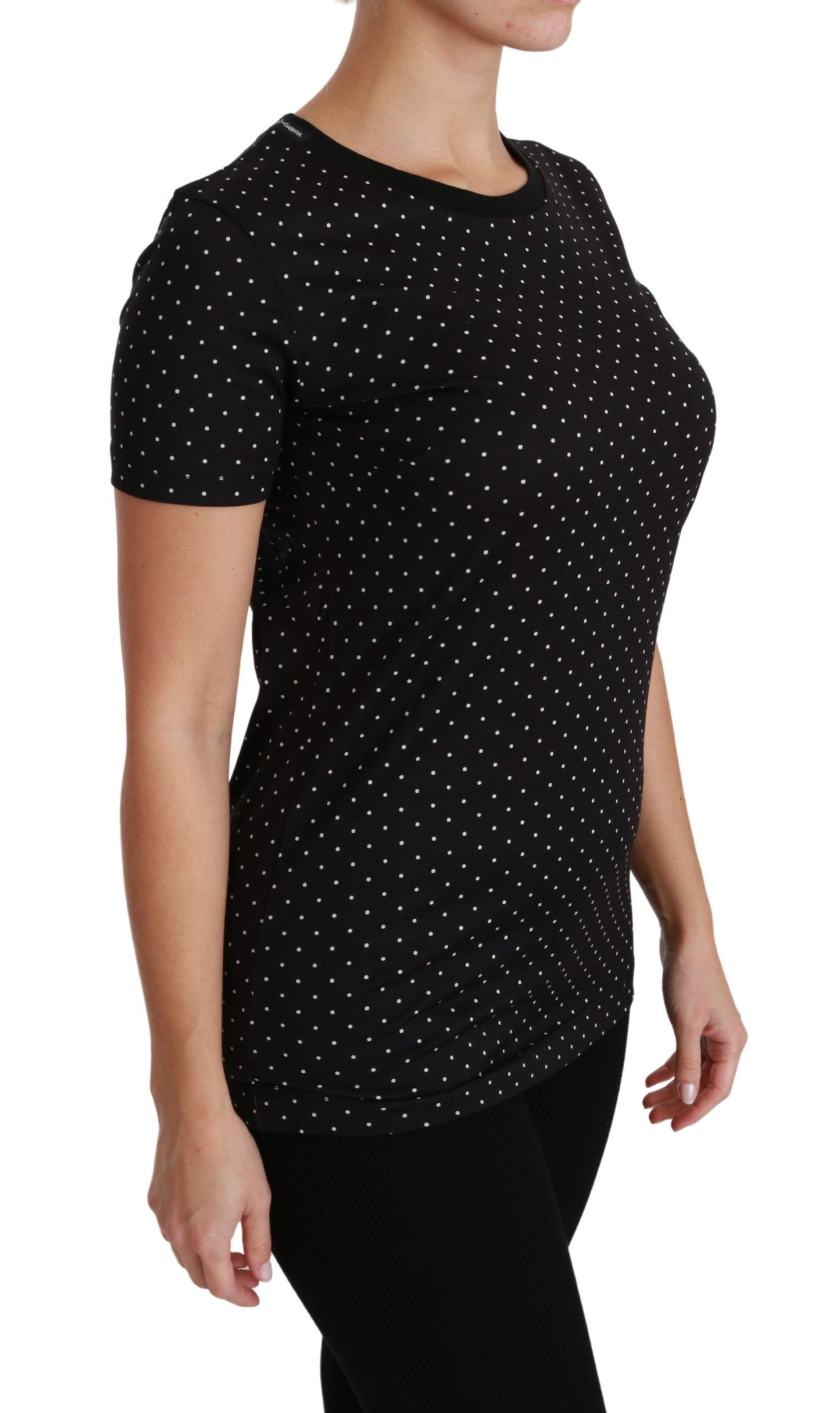 T-shirt en coton noir à pois et col rond Dolce & Gabbana