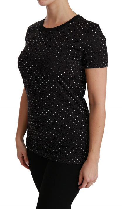 T-shirt en coton noir à pois et col rond Dolce & Gabbana