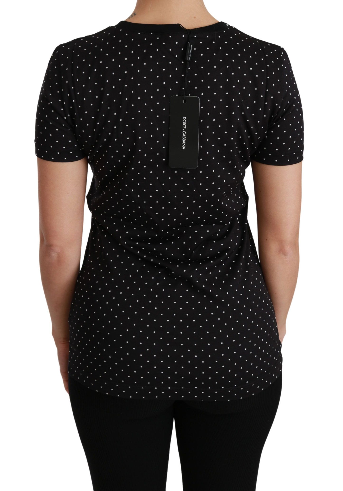 T-shirt en coton noir à pois et col rond Dolce & Gabbana