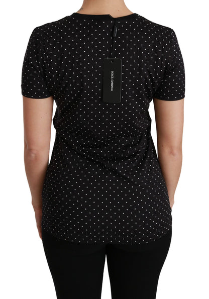 T-shirt en coton noir à pois et col rond Dolce & Gabbana