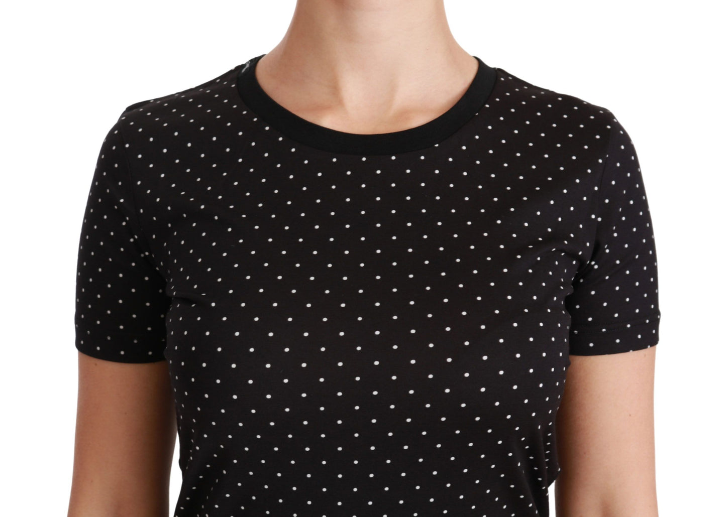 T-shirt en coton noir à pois et col rond Dolce & Gabbana