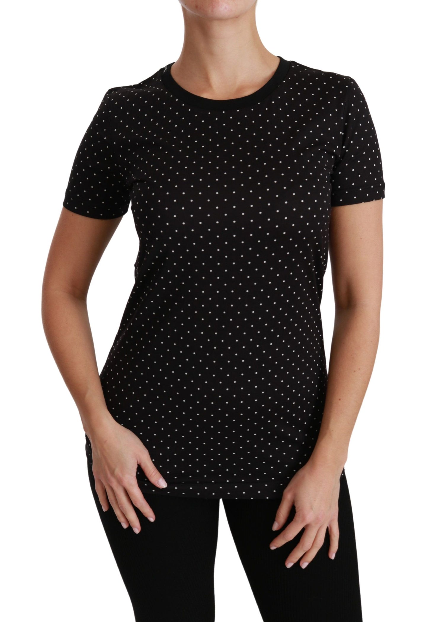 T-shirt en coton noir à pois et col rond Dolce & Gabbana