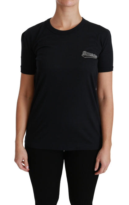 T-shirt Dolce & Gabbana en coton à col rond avec patch Amore bleu