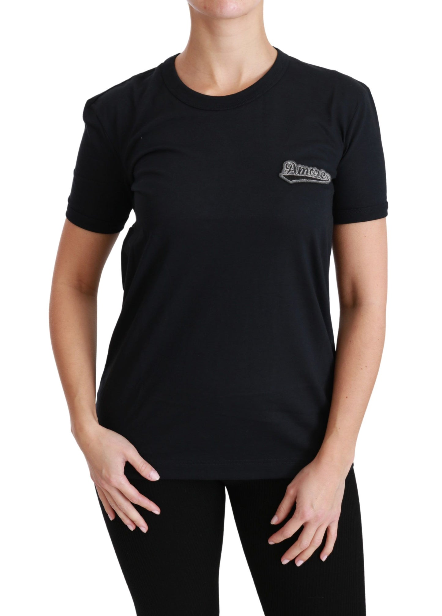 T-shirt Dolce & Gabbana en coton à col rond avec patch Amore bleu