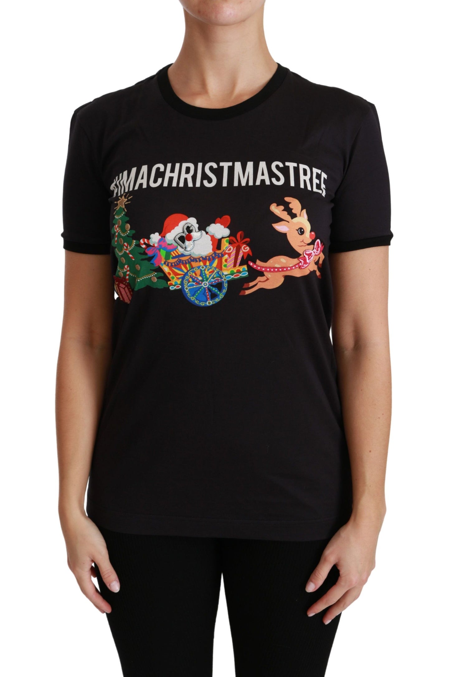 T-shirt col rond Dolce & Gabbana noir #ImAChristmasTree