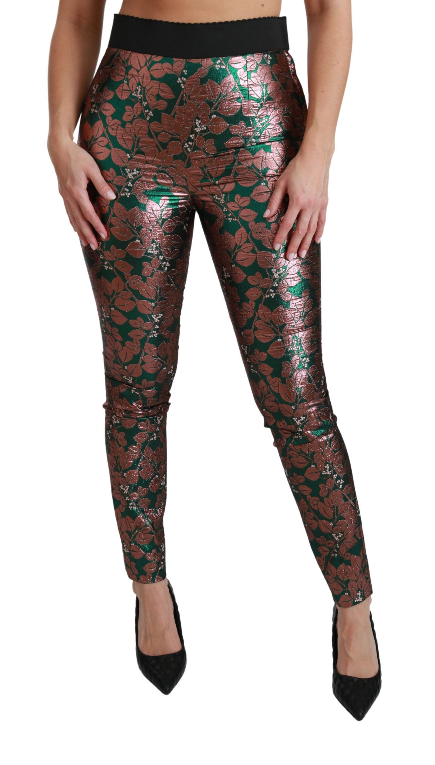 Collant slim Dolce & Gabbana motif feuilles bronze et vertes
