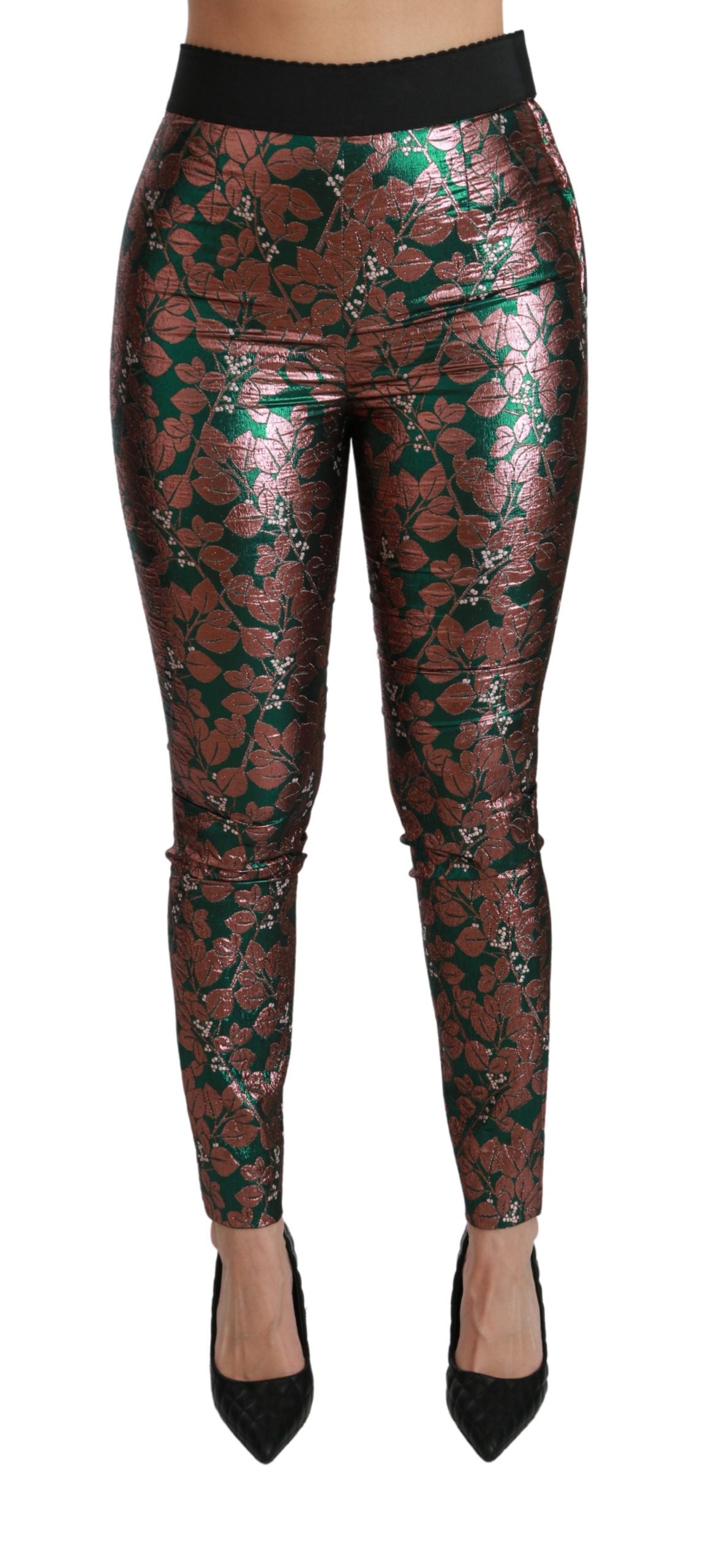 Collant slim Dolce & Gabbana motif feuilles bronze et vertes