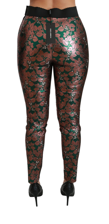Collant slim Dolce & Gabbana motif feuilles bronze et vertes