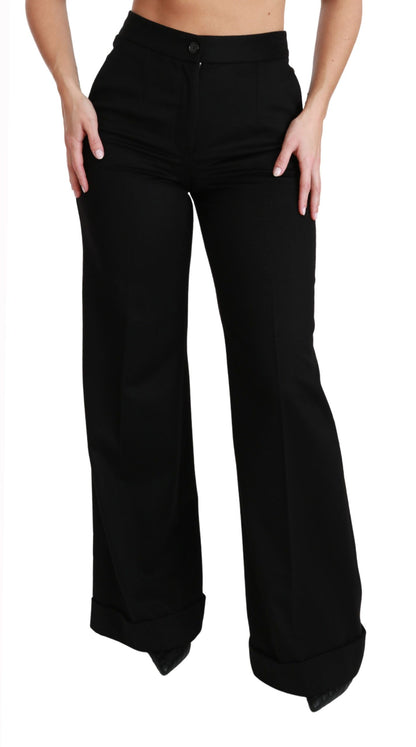 Pantalon évasé noir en cachemire à jambes larges Dolce & Gabbana