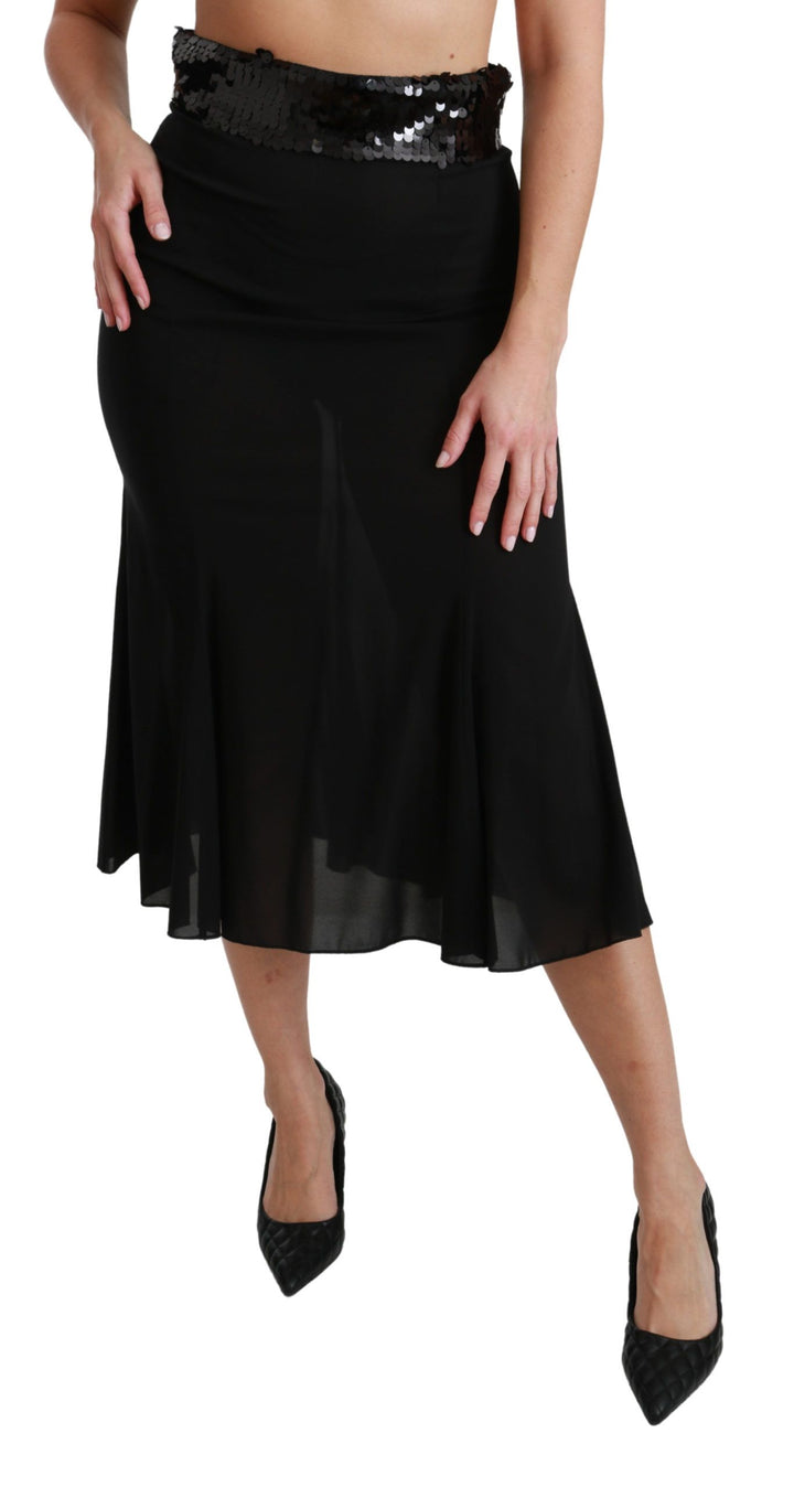 Falda midi de seda negra Dolce & Gabbana de tiro alto con corte sirena